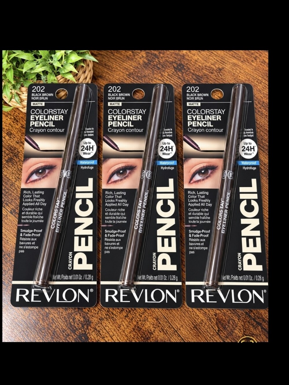 Revlon ColorStay 24 Hr Waterproof Eyeliner Pencil- Bundle Of 3- Black Brown 202
